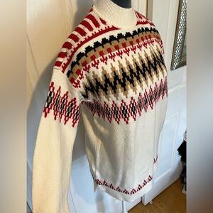 LOFT Women's White, Red, Black and Tan Geometric Turtleneck Cowl Sweater